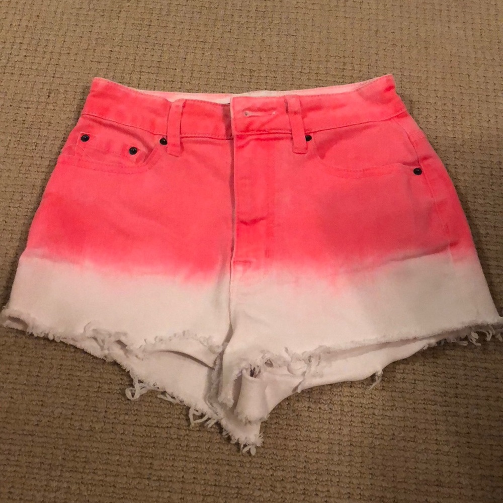 Ombré pink and white jean shorts